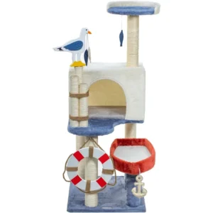 46.8 in Cat Tree Tower Condo Furniture Apartment Plush Habitat Kitten Amusement Platform With Scratch Posts Toy Fish Pet House
