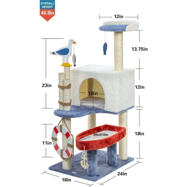 46.8 in Cat Tree Tower Condo Furniture Apartment Plush Habitat Kitten Amusement Platform With Scratch Posts Toy Fish Pet House - Image 5