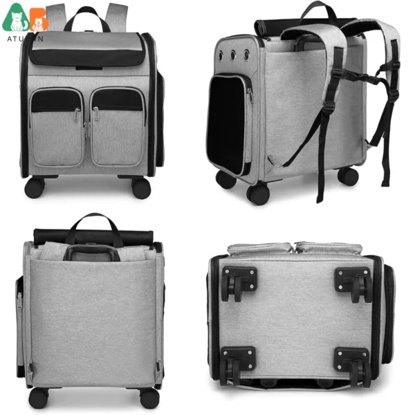 ATUBAN Wheeled Pet Carrier Backpack Pet Stroller, Travel Carrier, Car Seat for Small Dogs Cats Puppies, Comfort Cat Backpack - Image 4