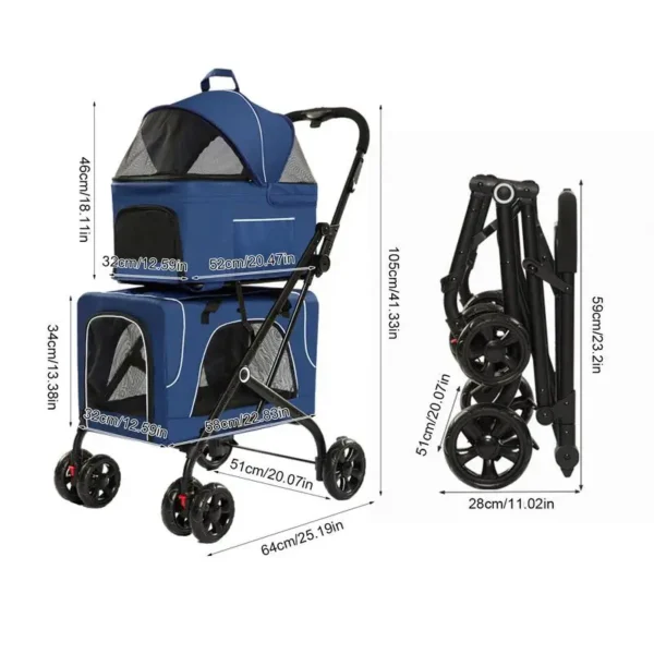 Pet Stroller For Cats Multipurpose Cat Pet Stroller Dog Carrier With Wheels Detachable Double Pet Carrier Cat Carrier Stroller - Image 6