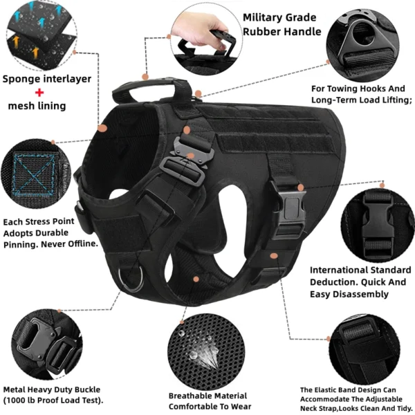 K9 Tactical Military Vest Pet German Shepherd Golden Retriever Tactical Training Dog Harness and Leash Set For All Breeds Dogs - Image 2