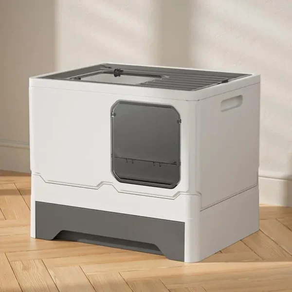 Cat Litter Box Double Door Enclosed Kitty Toilet Cat Litter Box Litter Tray Drawer Litter Pan with Drawer Pan and Scoop - Image 5