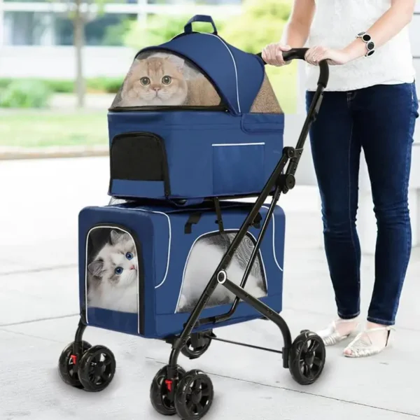 Pet Stroller For Cats Multipurpose Cat Pet Stroller Dog Carrier With Wheels Detachable Double Pet Carrier Cat Carrier Stroller - Image 2