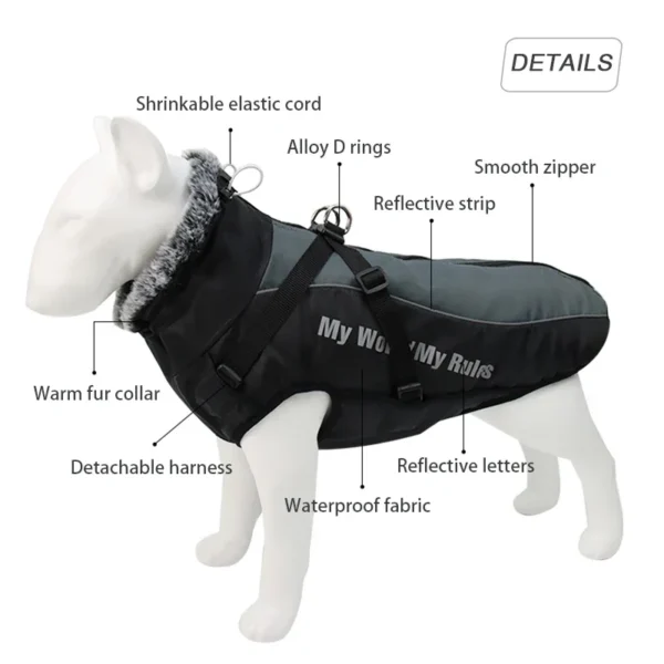 Waterproof Large Dog Clothes Winter Dog Coat With Harness Furry Collar Warm Pet Clothing Big Dog Jacket Labrador Bulldog Costume - Image 3