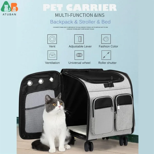ATUBAN Wheeled Pet Carrier Backpack Pet Stroller, Travel Carrier, Car Seat for Small Dogs Cats Puppies, Comfort Cat Backpack - Image 5