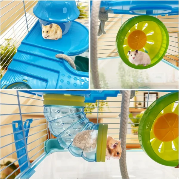 2 Layers Hamster Cage with Tubes Mouse Cage with Accessories Water Bottle Food Dish Transparent Hamster Habitat with Exercise Wh - Image 5