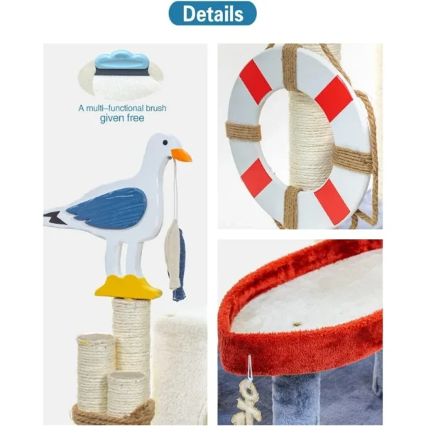 46.8 in Cat Tree Tower Condo Furniture Apartment Plush Habitat Kitten Amusement Platform With Scratch Posts Toy Fish Pet House - Image 4