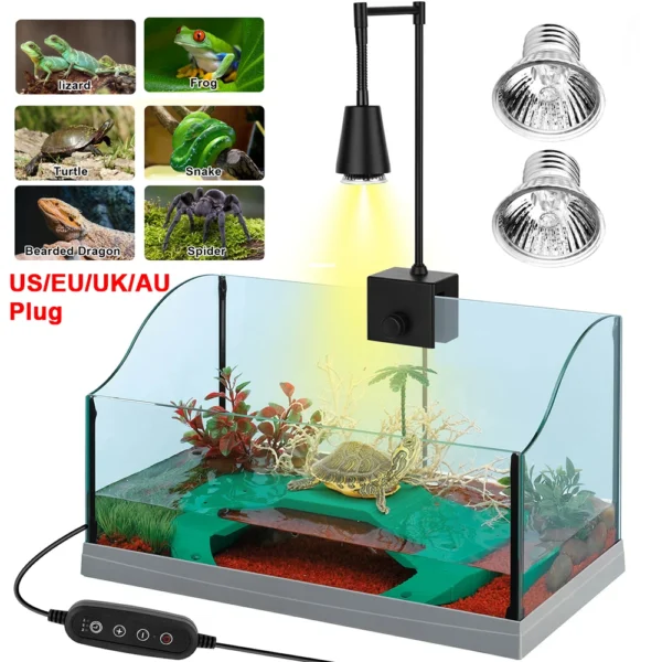 UVA/UVB Reptile Heat Lamp Bulb with Clip Dimmable Timer Habitat Basking Spot Lamp 25W/50W 2 Bulbs Turtle Lizard Heating Lamp