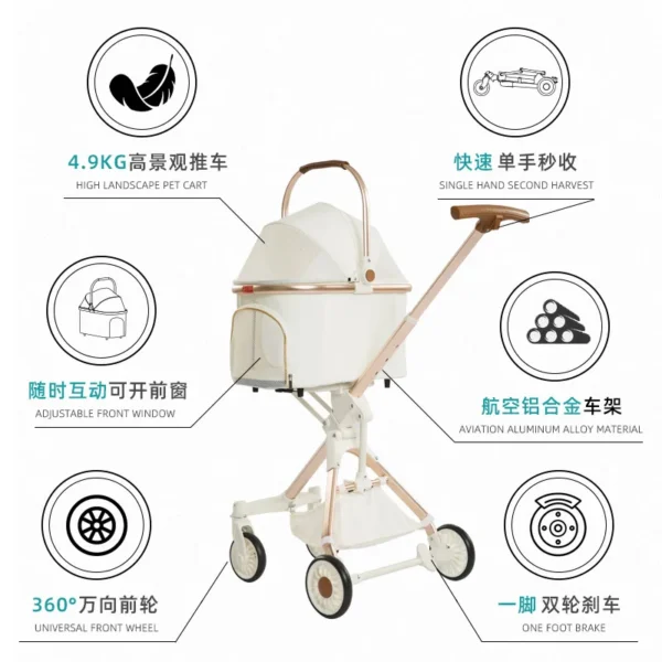 Foldable Pet Stroller 4 Wheels Lightweight Outdoor Travel Pet Trolley Bearing Weight 15 KG For Cats Small Dogs Pet Supplies - Image 4