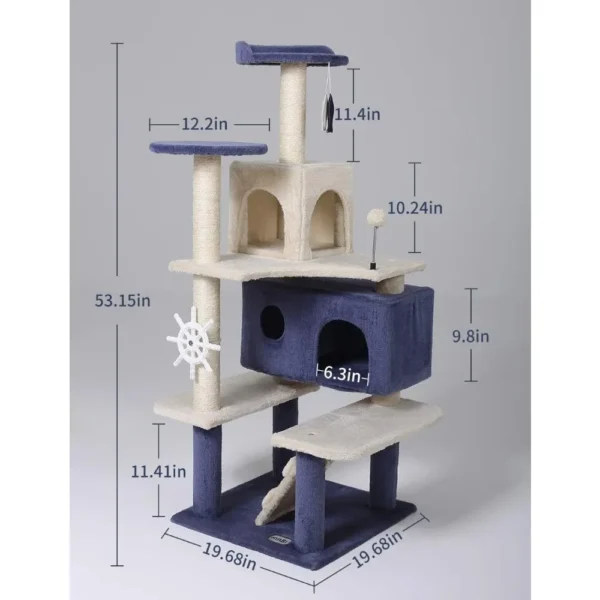 46.8 in Cat Tree Tower Condo Furniture Apartment Plush Habitat Kitten Amusement Platform With Scratch Posts Toy Fish Pet House - Image 6