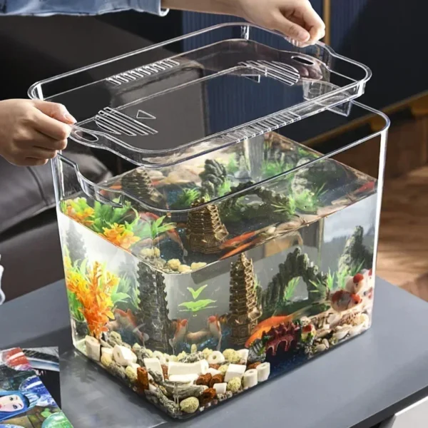 Transparent Acrylic Ornamental Fish Tank Betta Ecological Breeding Box Living Room Desktop Landscaping Turtle Ecological Tank - Image 3