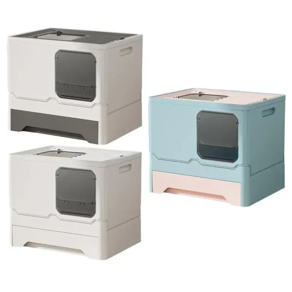 Cat Litter Box Double Door Enclosed Kitty Toilet Cat Litter Box Litter Tray Drawer Litter Pan with Drawer Pan and Scoop