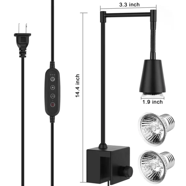 UVA/UVB Reptile Heat Lamp Bulb with Clip Dimmable Timer Habitat Basking Spot Lamp 25W/50W 2 Bulbs Turtle Lizard Heating Lamp - Image 2