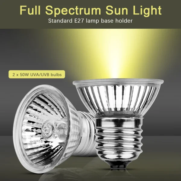 UVA/UVB Reptile Heat Lamp Bulb with Clip Dimmable Timer Habitat Basking Spot Lamp 25W/50W 2 Bulbs Turtle Lizard Heating Lamp - Image 6