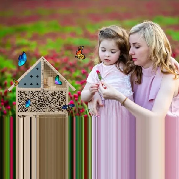 Wooden Bee House Wooden Garden Bugs Hotel Handmade Habitat Bugs Hotel Shelter Hanging Insect Hotel for Bee Butterfly Ladybirds - Image 5