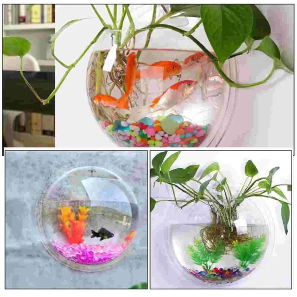 3D Acrylic Fish Bowl Plant Pot Wall Mounted Hanging Aquarium Transparent Round Flower Plant Vase Home Decoration - Image 4