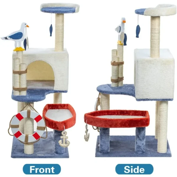 46.8 in Cat Tree Tower Condo Furniture Apartment Plush Habitat Kitten Amusement Platform With Scratch Posts Toy Fish Pet House - Image 3