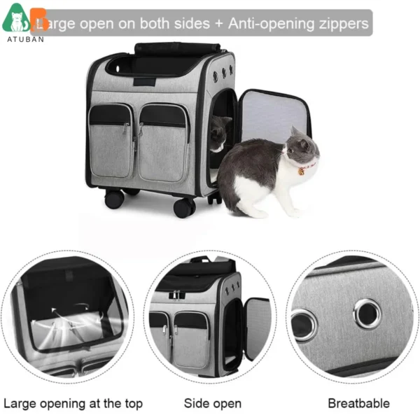 ATUBAN Wheeled Pet Carrier Backpack Pet Stroller, Travel Carrier, Car Seat for Small Dogs Cats Puppies, Comfort Cat Backpack - Image 3