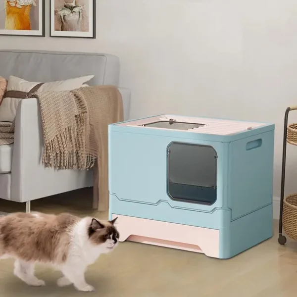 Cat Litter Box Double Door Enclosed Kitty Toilet Cat Litter Box Litter Tray Drawer Litter Pan with Drawer Pan and Scoop - Image 4