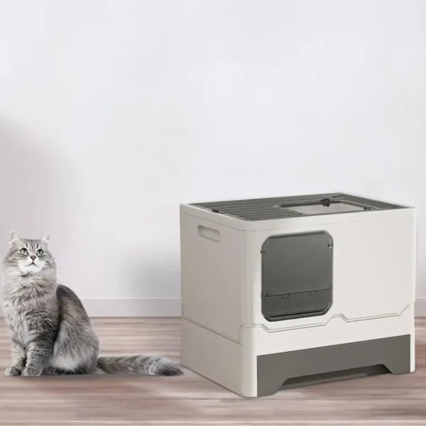 Cat Litter Box Double Door Enclosed Kitty Toilet Cat Litter Box Litter Tray Drawer Litter Pan with Drawer Pan and Scoop - Image 3