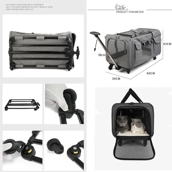 Portable Pet Trolley Case Detachable Universal Wheel Breathable Foldable Large Capacity Puppy Travel Bag Breathable Cat Carrier - Image 5