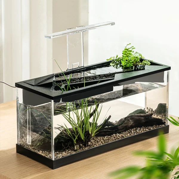 Betta Fish Tank Aquarium Fish Tank Kit With Transparent Cover LED Light Ecological Cycle System Heating Desktop Micro Fishbowl - Image 6