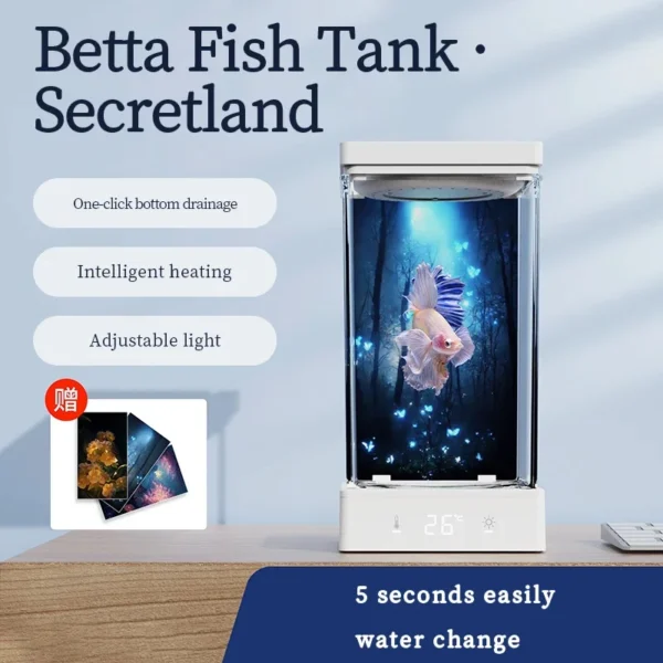 1.4L Betta Fish Tank Desktop Mini Aquarium Light Intelligent Temperature Control Ecological Self-circulating for Desktop Decor