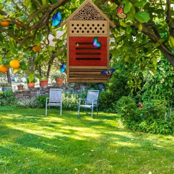Wooden Bee House Wooden Garden Bugs Hotel Handmade Habitat Bugs Hotel Shelter Hanging Insect Hotel for Bee Butterfly Ladybirds - Image 3