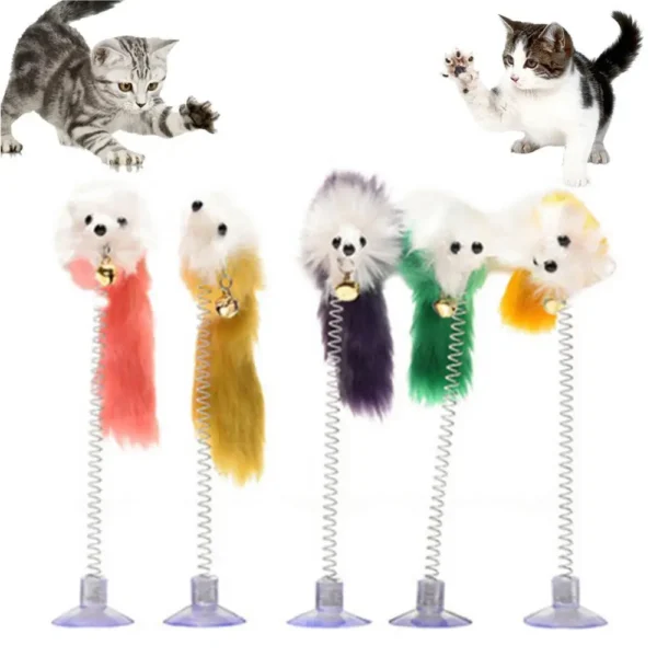 Funny Pet Toy Cat Sucker Spring Feather Mouse Shape Exercise Play Interactive Toy Cats Supplies Pet Accessories