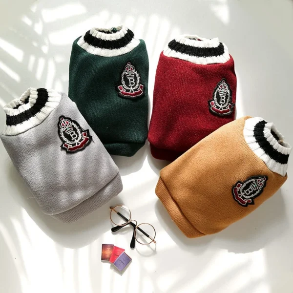 Dog Cat Sweater College Style V-Neck Teddy Knitted Vest Pet Puppy Winter Warm Clothes Apperal for Small Medium Large Dogs Cats
