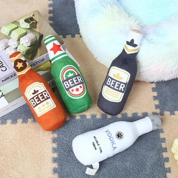 Dog Plush Toys Pet Squeaky Printed Beer Bottle Shape Toy Dog Bite-Resistant Clean Teeth Chew Toy Pet Supplies Interactive Toys - Image 3