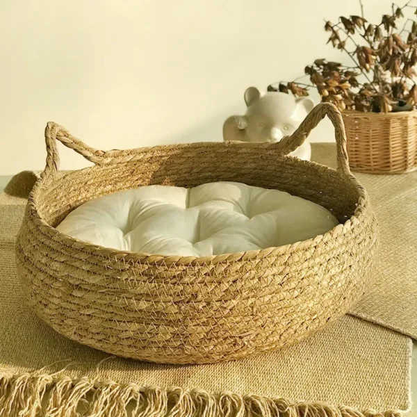 Four Seasons Universal Pure Handmade Vine Woven Cat Nest Seasonal Warmth Pad Detachable Washable Winter Pet Supplies Accessories - Image 6