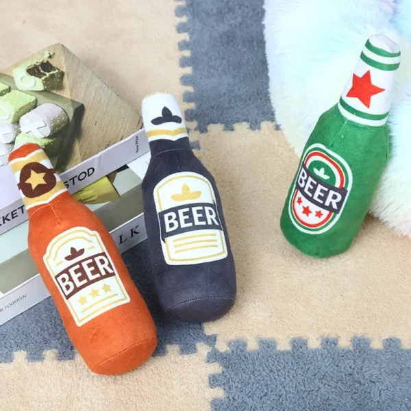 Dog Plush Toys Pet Squeaky Printed Beer Bottle Shape Toy Dog Bite-Resistant Clean Teeth Chew Toy Pet Supplies Interactive Toys - Image 2