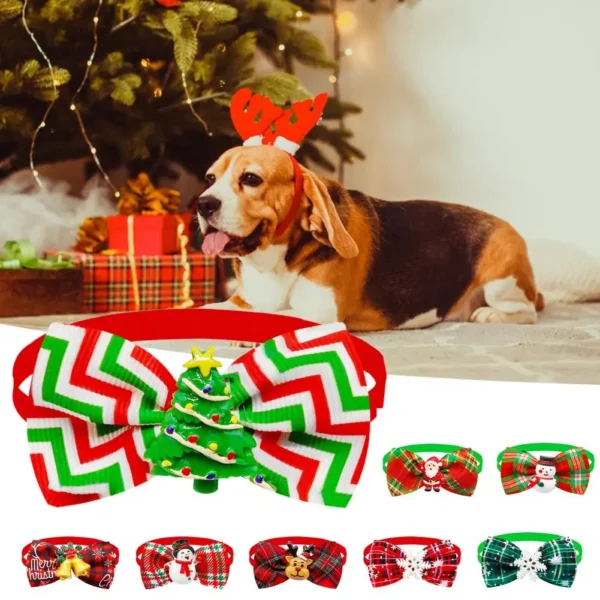 Dog Christmas Bow Tie Santa Claus Snowflake Snowman Bell Deer Bow-knot Xmas Themed Dog Cat Collar Neckteis Pet Supplies - Image 3