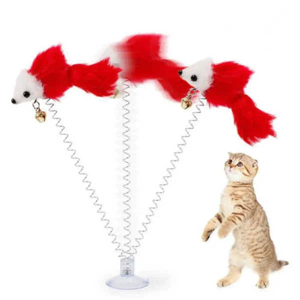 Funny Pet Toy Cat Sucker Spring Feather Mouse Shape Exercise Play Interactive Toy Cats Supplies Pet Accessories - Image 2