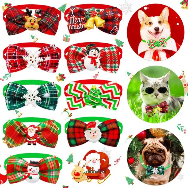 Dog Christmas Bow Tie Santa Claus Snowflake Snowman Bell Deer Bow-knot Xmas Themed Dog Cat Collar Neckteis Pet Supplies - Image 2