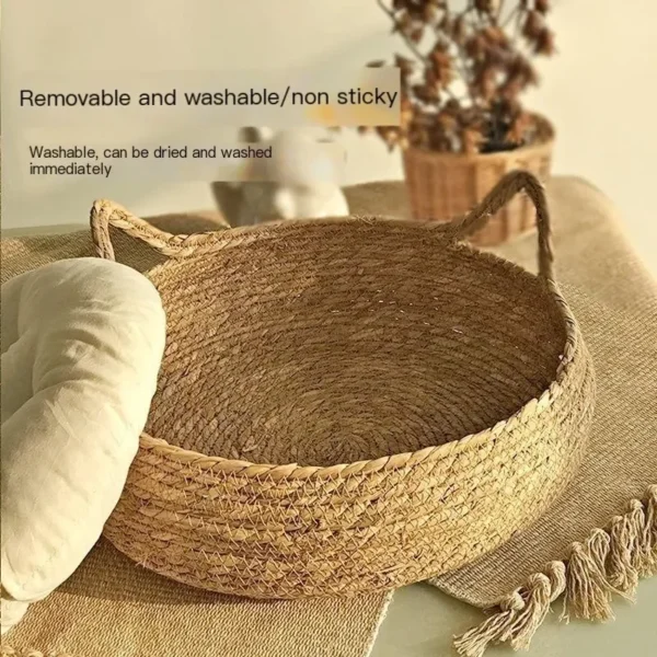 Four Seasons Universal Pure Handmade Vine Woven Cat Nest Seasonal Warmth Pad Detachable Washable Winter Pet Supplies Accessories - Image 5