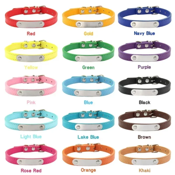 Personalized Dog Collar Name Carved ID Anti-lost Solid PU Leather Collar For Small Medium Large Dogs Puppy Cat Pet Supplies Pink - Image 3