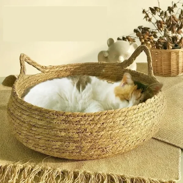 Four Seasons Universal Pure Handmade Vine Woven Cat Nest Seasonal Warmth Pad Detachable Washable Winter Pet Supplies Accessories - Image 2
