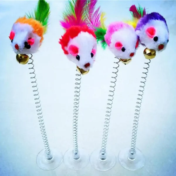 Funny Pet Toy Cat Sucker Spring Feather Mouse Shape Exercise Play Interactive Toy Cats Supplies Pet Accessories - Image 3