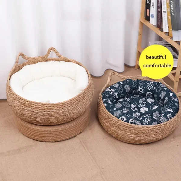 Four Seasons Universal Pure Handmade Vine Woven Cat Nest Seasonal Warmth Pad Detachable Washable Winter Pet Supplies Accessories - Image 4