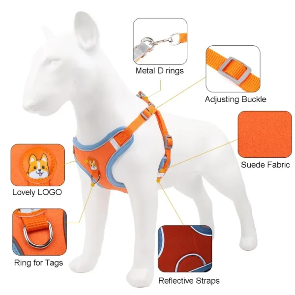 Dogs Adjustable Harness Leash Set for Small Medium Dogs Harness Vest Reflective Puppy Chest Strap Pet Walking Outdoor Supplies - Image 2