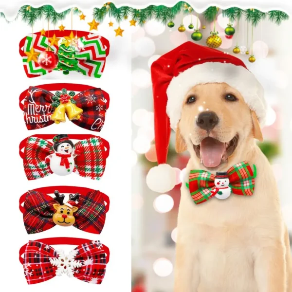 Dog Christmas Bow Tie Santa Claus Snowflake Snowman Bell Deer Bow-knot Xmas Themed Dog Cat Collar Neckteis Pet Supplies
