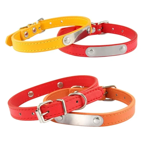 Personalized Dog Collar Name Carved ID Anti-lost Solid PU Leather Collar For Small Medium Large Dogs Puppy Cat Pet Supplies Pink - Image 2
