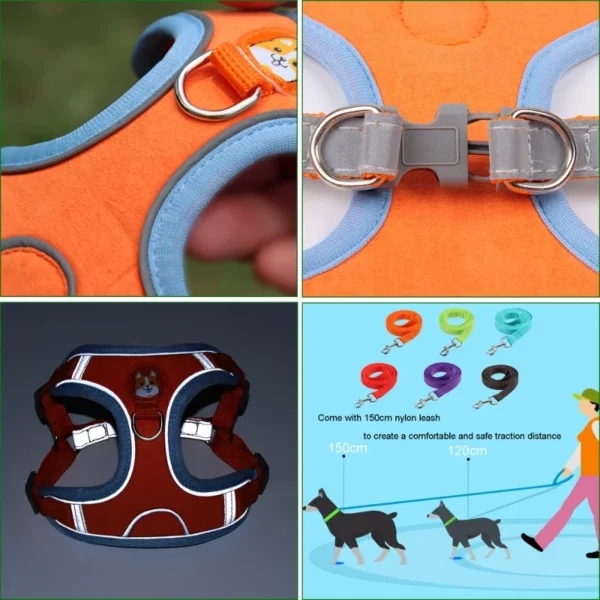 Dogs Adjustable Harness Leash Set for Small Medium Dogs Harness Vest Reflective Puppy Chest Strap Pet Walking Outdoor Supplies - Image 3