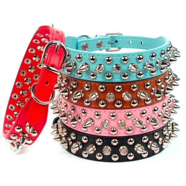 Adjustable Leather Pet Dog collar Neck Strap Supplies PU Leather Punk Rivet Spiked Dog Collar Pet Collars For Small Dog Cat - Image 2