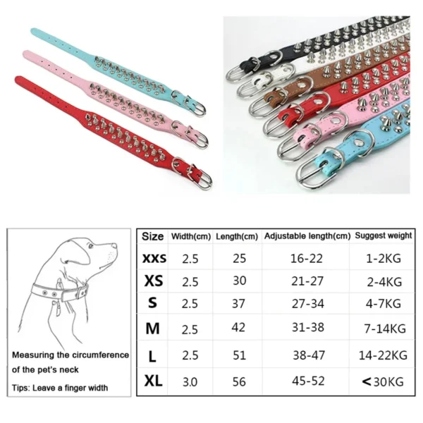 Adjustable Leather Pet Dog collar Neck Strap Supplies PU Leather Punk Rivet Spiked Dog Collar Pet Collars For Small Dog Cat - Image 3