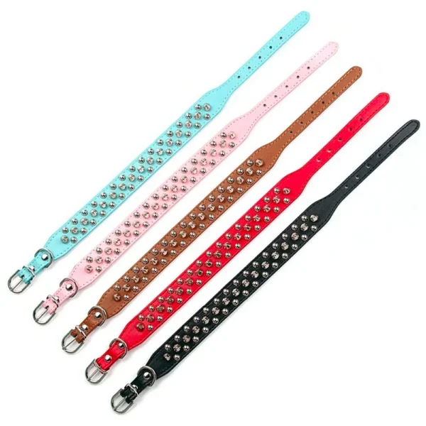 Adjustable Leather Pet Dog collar Neck Strap Supplies PU Leather Punk Rivet Spiked Dog Collar Pet Collars For Small Dog Cat - Image 4